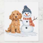 Winter Goldendoodle Hond Schattige Sneeuwman Wijn Etiket (Enkel label)