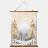 Winter Goud en Grijs Bos Bomen Sneeuw Sparkle Hangend Wandkleed (Voorkant 2)