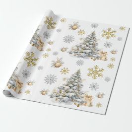 Winter Goud en Zilveren Pijnboom Cadeaupapier
