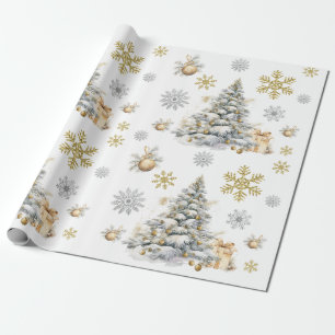 Winter Goud en Zilveren Pijnboom Cadeaupapier