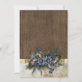 Winter Goud Lint Blauw Bloemen Bruiloft Uitnodigen Kaart (Achterkant)