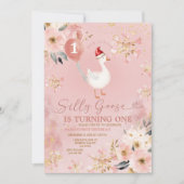 Winter Goud Roze Bloemen Gekke Gans 1e Verjaardag Kaart (Voorkant)