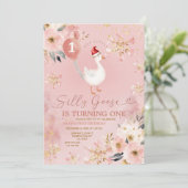 Winter Goud Roze Bloemen Gekke Gans 1e Verjaardag Kaart (Staand voorkant)