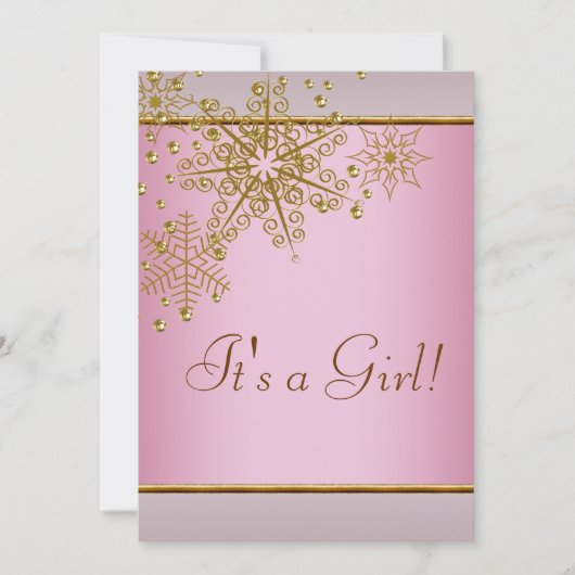 Winter Goud Roze Sneeuwvlokken Baby Meisje Douche Kaart (Voorkant)
