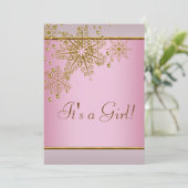 Winter Goud Roze Sneeuwvlokken Baby Meisje Douche Kaart (Staand voorkant)