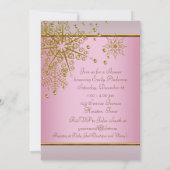 Winter Goud Roze Sneeuwvlokken Baby Meisje Douche Kaart (Achterkant)