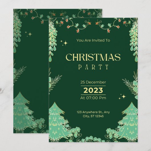 Winter goud sneeuw pijnboom groen Kerstmis Kaart (Voorkant / Achterkant)