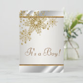 Winter Goud Wit Sneeuwvlokken Baby Boy Shower Kaart (Staand voorkant)