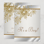 Winter Goud Wit Sneeuwvlokken Baby Boy Shower Kaart (Voorkant / Achterkant)