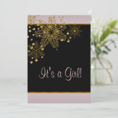Winter Goud Zwart Roze Sneeuwvlokken Baby Meisje D Kaart (Staand voorkant)