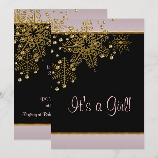 Winter Goud Zwart Roze Sneeuwvlokken Baby Meisje D Kaart (Voorkant / Achterkant)