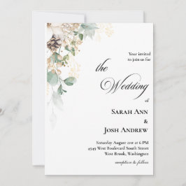 Winter Gouden Bloemen Huwelijksuitnodiging Kaart