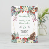 Winter gouden lijst bloemenkrans Kerstbruiloft Kaart (Staand voorkant)