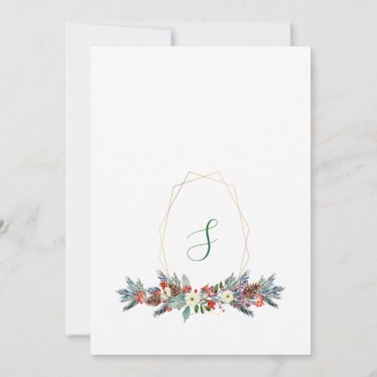 Winter gouden lijst bloemenkrans Kerstbruiloft Kaart (Achterkant)