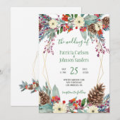 Winter gouden lijst bloemenkrans Kerstbruiloft Kaart (Voorkant / Achterkant)