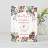 Winter gouden lijst bloemenkrans Kerstbruiloft Kaart (Staand voorkant)