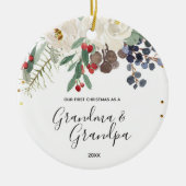 Winter Grandma & Grandpa Eerste KerstOrnament Keramisch Ornament (Voorkant)