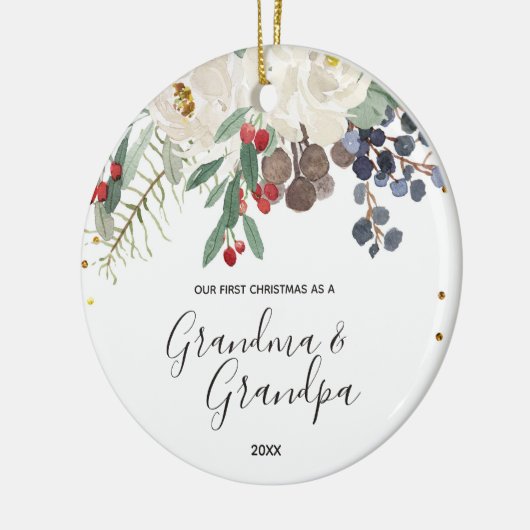 Winter Grandma & Grandpa Eerste KerstOrnament Keramisch Ornament (Links)