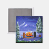 Winter Grappige Katten Bos Creationarts Magneet (Voorkant / Achterkant)