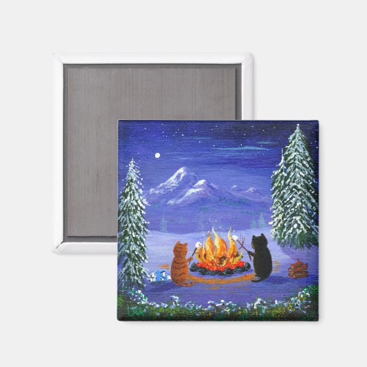 Winter Grappige Katten Bos Creationarts Magneet (Voorkant / Achterkant)