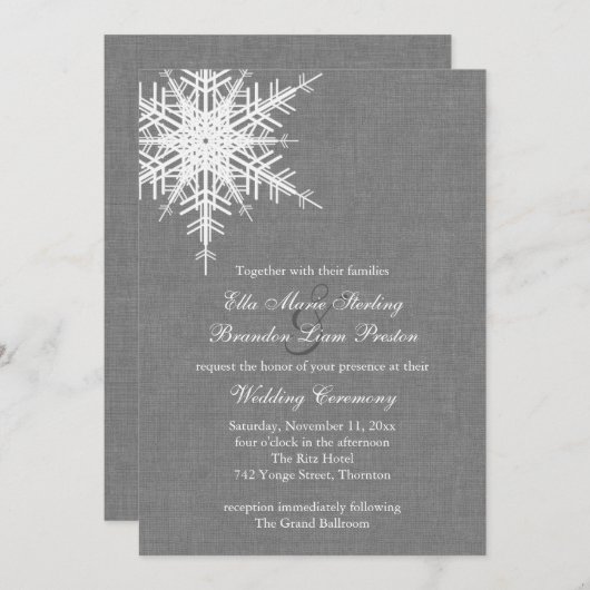 Winter Gray Burlap Weduwuitnodiging Kaart (Voorkant / Achterkant)