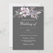 Winter Gray Elegant Floral Wedding Invitation Kaart (Voorkant)