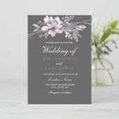 Winter Gray Elegant Floral Wedding Invitation Kaart (Staand voorkant)
