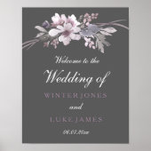 Winter Gray Floral Waterverf Wedding Poster (Voorkant)