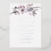 Winter Gray Floral Waterverf Wedding Silver Folie Uitnodiging (Voorkant)
