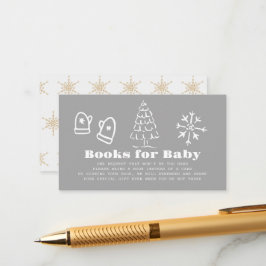 Winter Gray Hand-Drawn Baby Shower Book Request Informatiekaartje