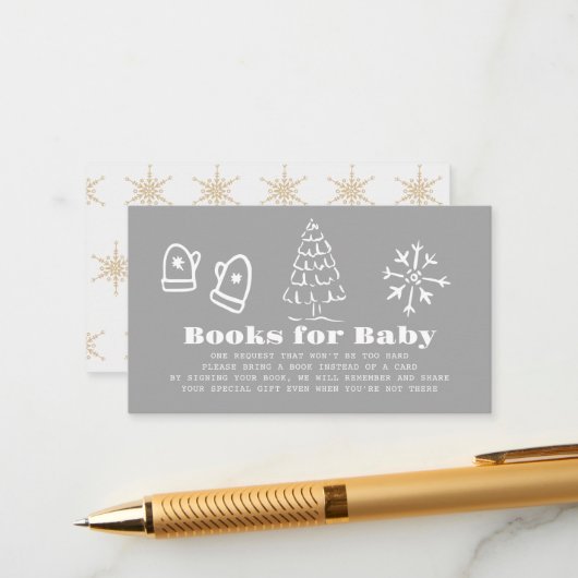Winter Gray Hand-Drawn Baby Shower Book Request Informatiekaartje (Voorkant / Achterkant in situ)