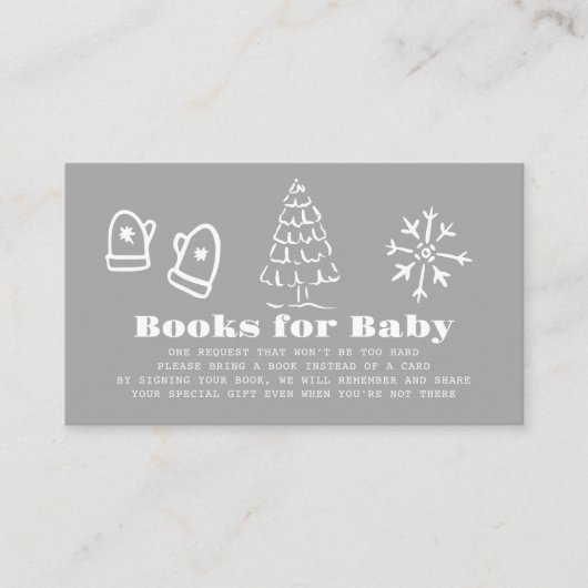 Winter Gray Hand-Drawn Baby Shower Book Request Informatiekaartje (Voorkant)