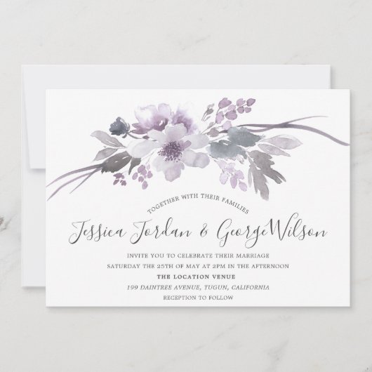 Winter Gray Modern Floral Waterverf Wedding Kaart (Voorkant)