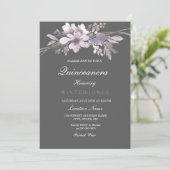 Winter Gray Paars Floral Quinceanera Kaart (Staand voorkant)