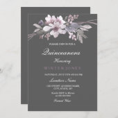 Winter Gray Paars Floral Quinceanera Kaart (Voorkant / Achterkant)