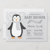 Winter Gray Penguin Baby shower Uitnodiging (Voorkant)
