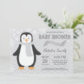 Winter Gray Penguin Baby shower Uitnodiging (Staand voorkant)