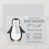 Winter Gray Penguin Baby shower Uitnodiging (Voorkant / Achterkant)