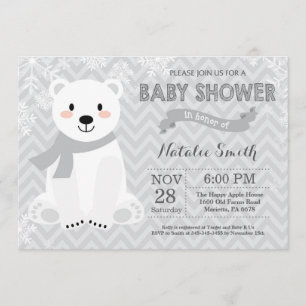 Winter Gray Polar Beer Baby shower Kaart