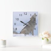 Winter Gray Wolf Howling Vierkante Klok (Huis)