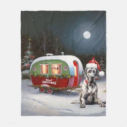 Winter Great Dane Caravaan Kerstavontuur Fleece Deken (Voorkant)