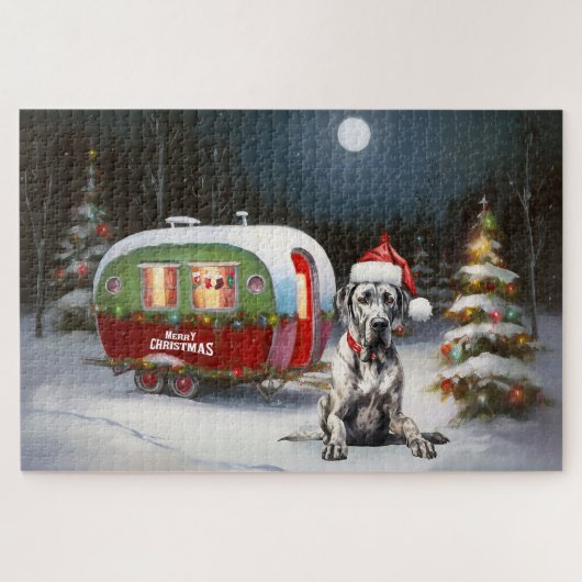 Winter Great Dane Caravaan Kerstavontuur Legpuzzel (Horizontaal)