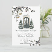 Winter Green Christmas Baubles Holiday Open House Kaart (Staand voorkant)