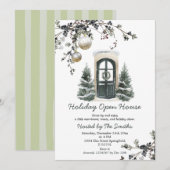 Winter Green Christmas Baubles Holiday Open House Kaart (Voorkant / Achterkant)