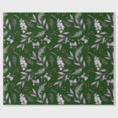 Winter Green Leaves Berries Pine Waterverf Cadeaupapier (Vlak)