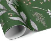 Winter Green Leaves Berries Pine Waterverf Cadeaupapier (Rol Hoek)