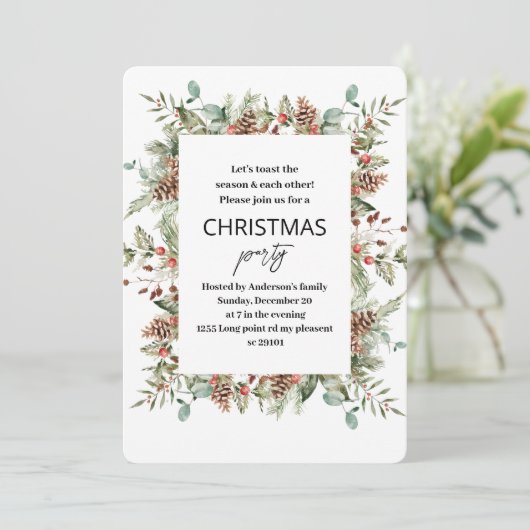 Winter Green Pine Cone Lijst Kerst Kaart (Staand voorkant)