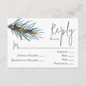 Winter Green Pine Needles Wedding RSVP Card Advieskaart (Voorkant)