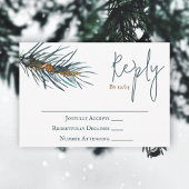Winter Green Pine Needles Wedding RSVP Card Advieskaart