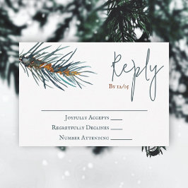 Winter Green Pine Needles Wedding RSVP Card Advieskaart